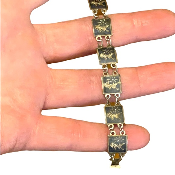 Vintage 1940s Sterling silver 925 SIAM Goddess link bracelet - Picture 3 of 6